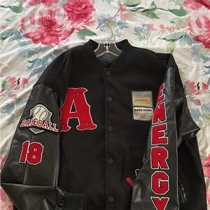 Black Varsity Jacket with Red Patches